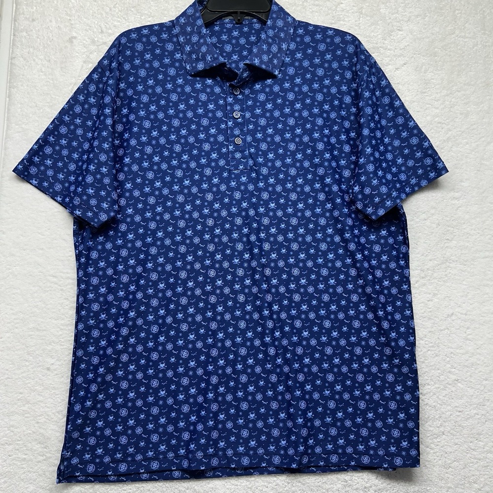 G/Fore Mens Size L Blue Short Sleeve Skull Crossbones Polo Shirt (V1)